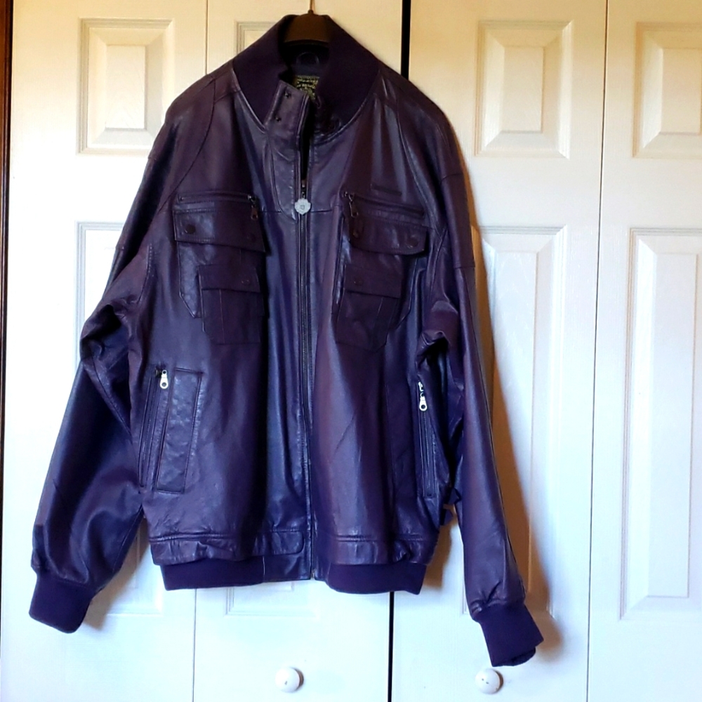 Men's Purple Leather Biker Style Jacket size 3X, Live Mechanics